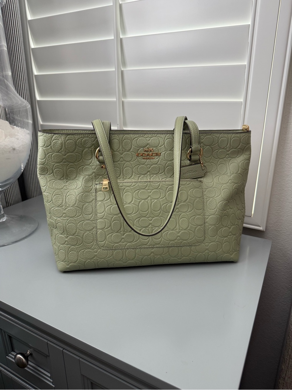 COACH OUTLET embossed leather Station Tote in Pistachio - Picture 2 of 12